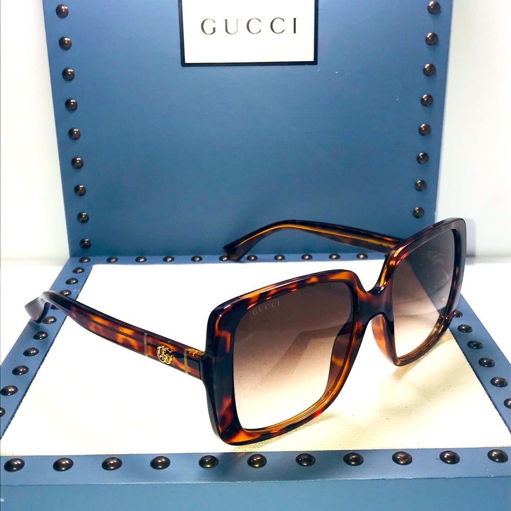 Havana Gold Gg0632s 002 Oversize Square Sunglasses